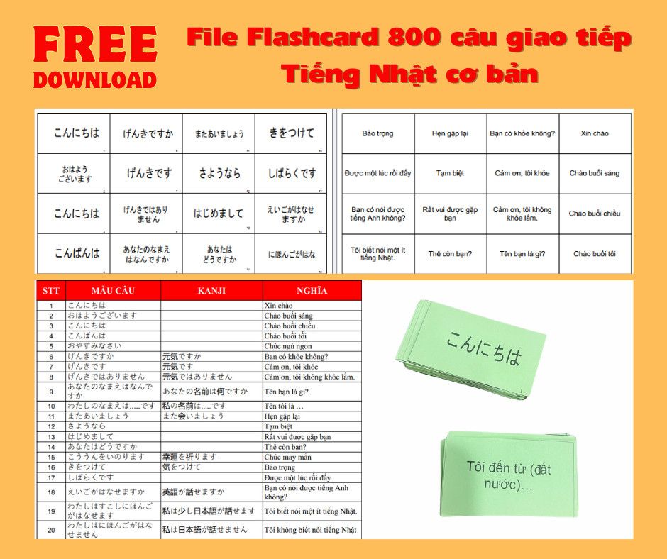 File PDF Flashcard 800 mẫu câu giao tiếp cơ bản